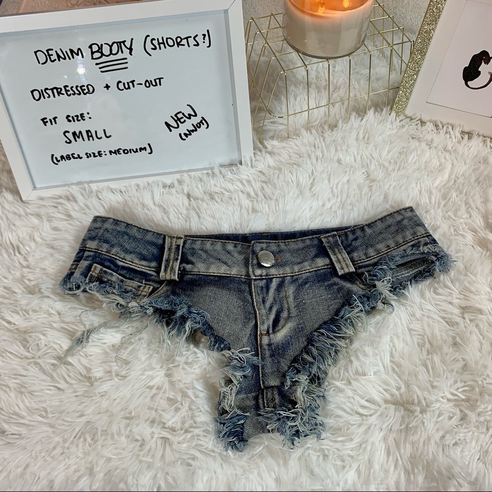 Denim Micro Booty Short NWOT Bikini Jean Sexy Rave Shorts Thong Cheeky Cowgirl